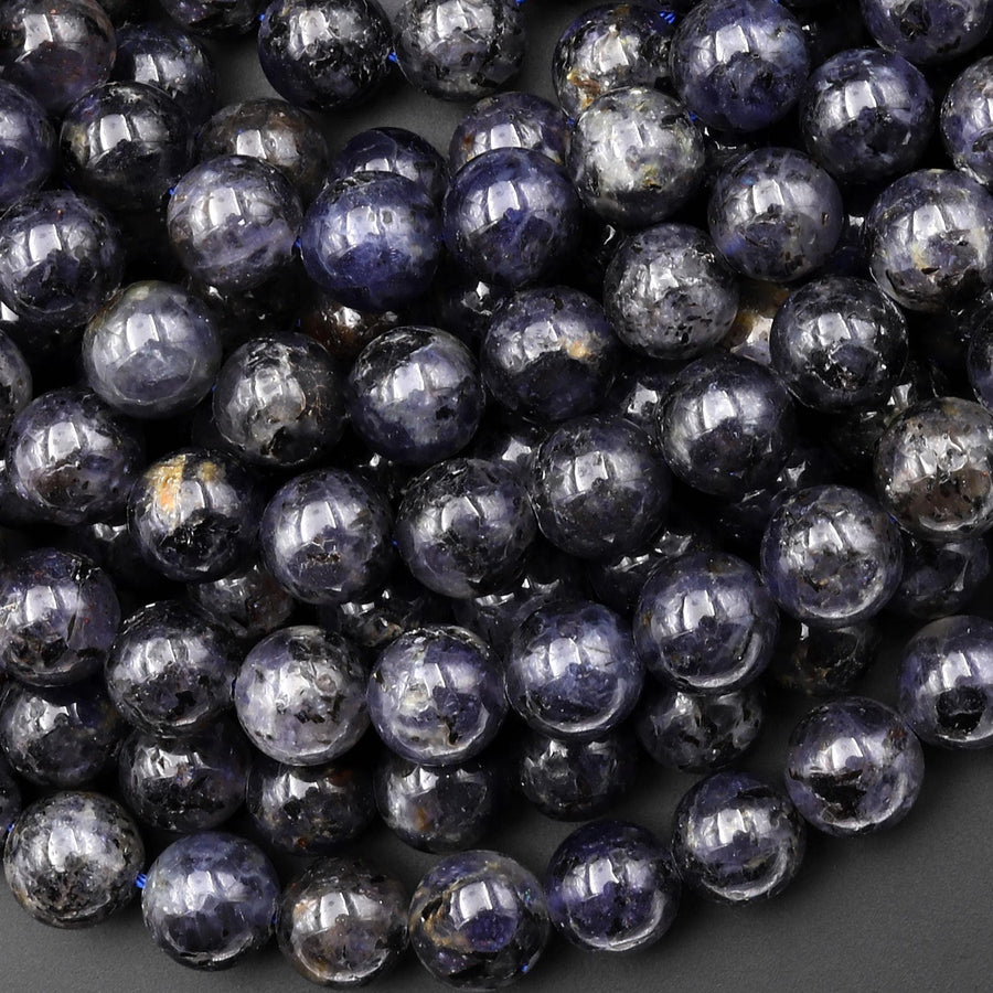 Natural Dark Blue Iolite 4mm 5mm 6mm 7mm 8mm 10mm 12mm Round Gemstone Beads 15.5" Strand