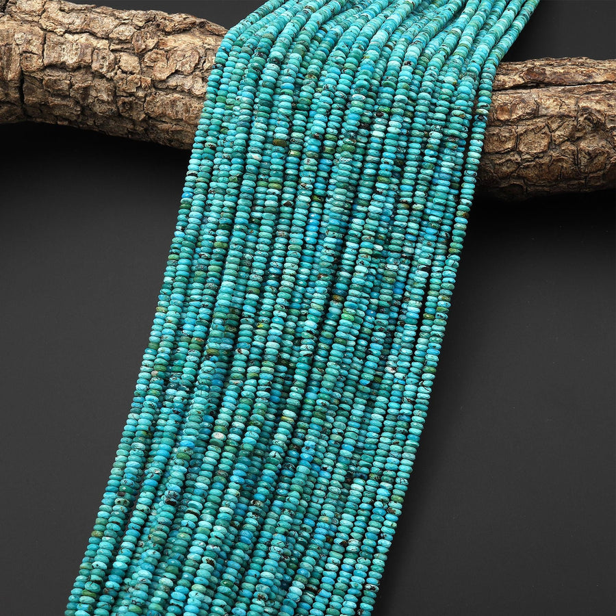 AAA Genuine Natural Blue Turquoise 3mm 4mm Faceted Thin Rondelle Beads 15.5" Strand