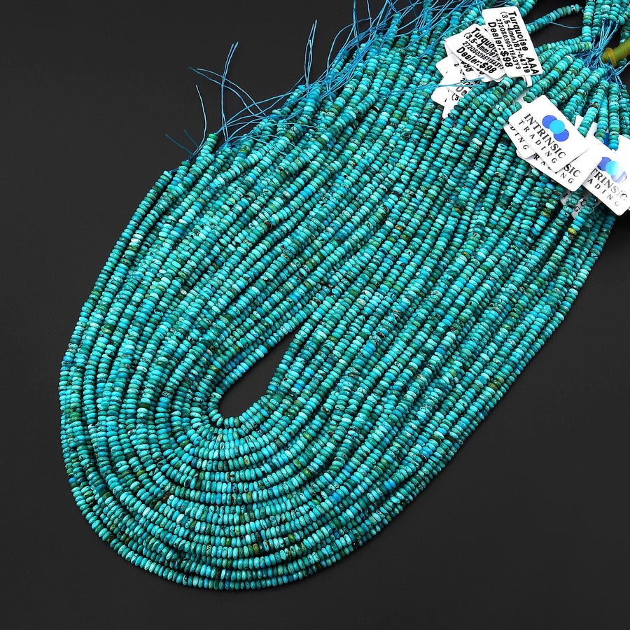 AAA Genuine Natural Blue Turquoise 3mm 4mm Faceted Thin Rondelle Beads 15.5" Strand