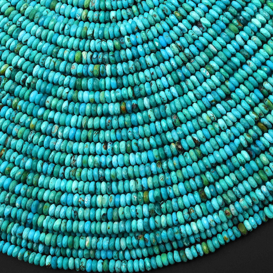 AAA Genuine Natural Blue Turquoise 3mm 4mm Faceted Thin Rondelle Beads 15.5" Strand