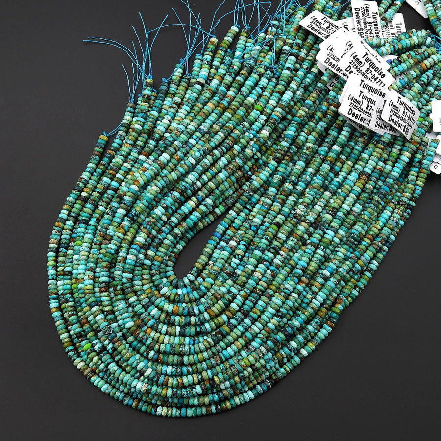 AAA Genuine Natural Blue Green Golden Turquoise 4mm Faceted Thin Rondelle Beads 15.5" Strand
