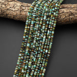 Genuine Natural Blue Green Dark Brown Turquoise 4x1mm Faceted Thin Rondelle Beads 15.5" Strand