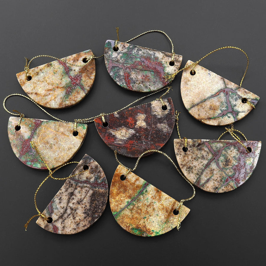 From the Old Arizona Copper Mine~ Natural Copper in Chrysocolla Half Moon Circle 2 Two Hole Pendant