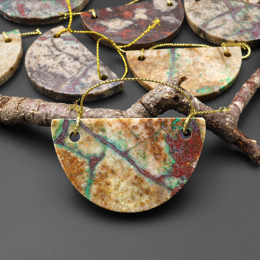 From the Old Arizona Copper Mine~ Natural Copper in Chrysocolla Half Moon Circle 2 Two Hole Pendant A1