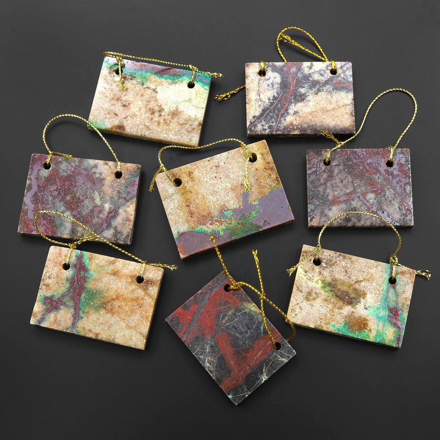 From the Old Arizona Copper Mine~ Natural Copper in Chrysocolla Flat Rectangle Slice 2 Two Hole Pendant