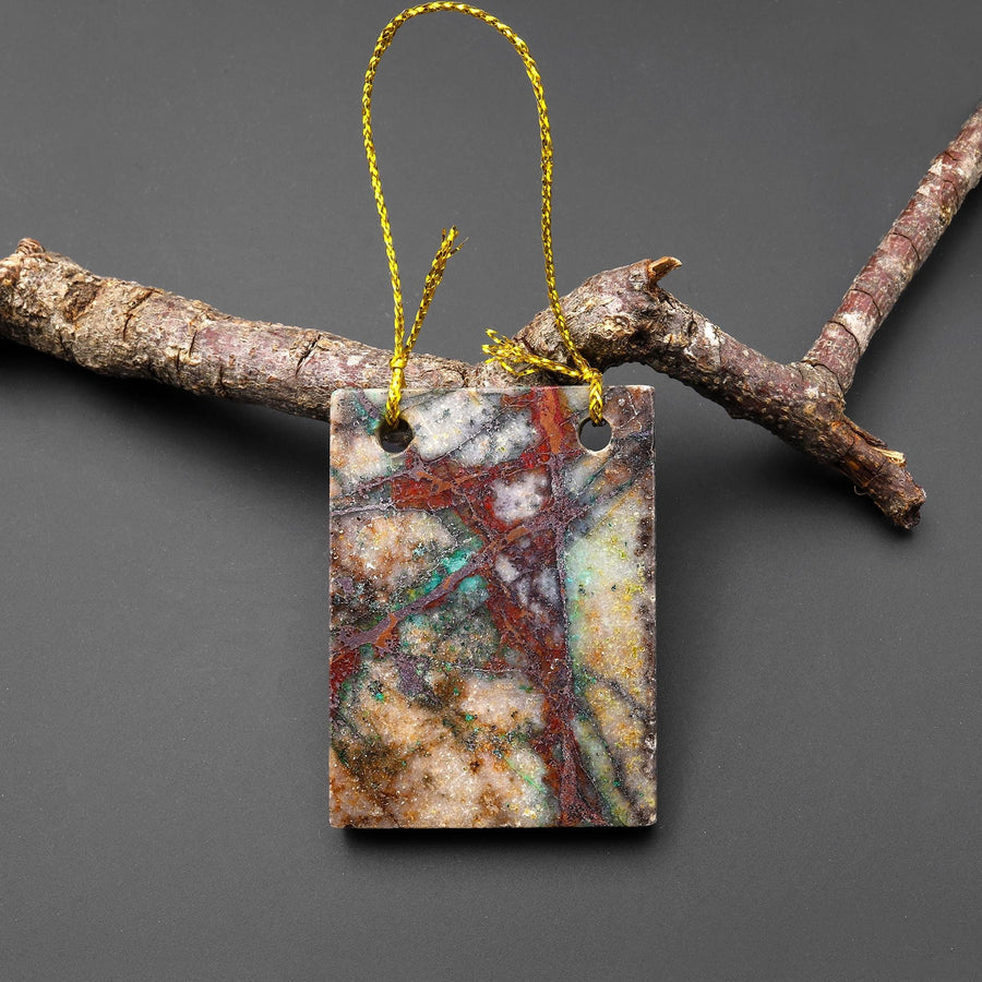 From the Old Arizona Copper Mine~ Natural Copper in Chrysocolla Flat Rectangle Slice 2 Two Hole Pendant A5