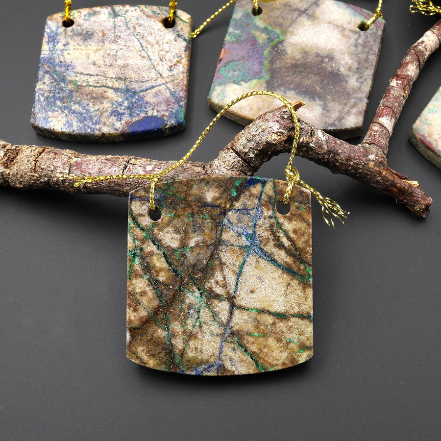 From the Old Arizona Copper Mine~ Natural Copper in Chrysocolla Curved Rectangle Square 2 Two Hole Pendant