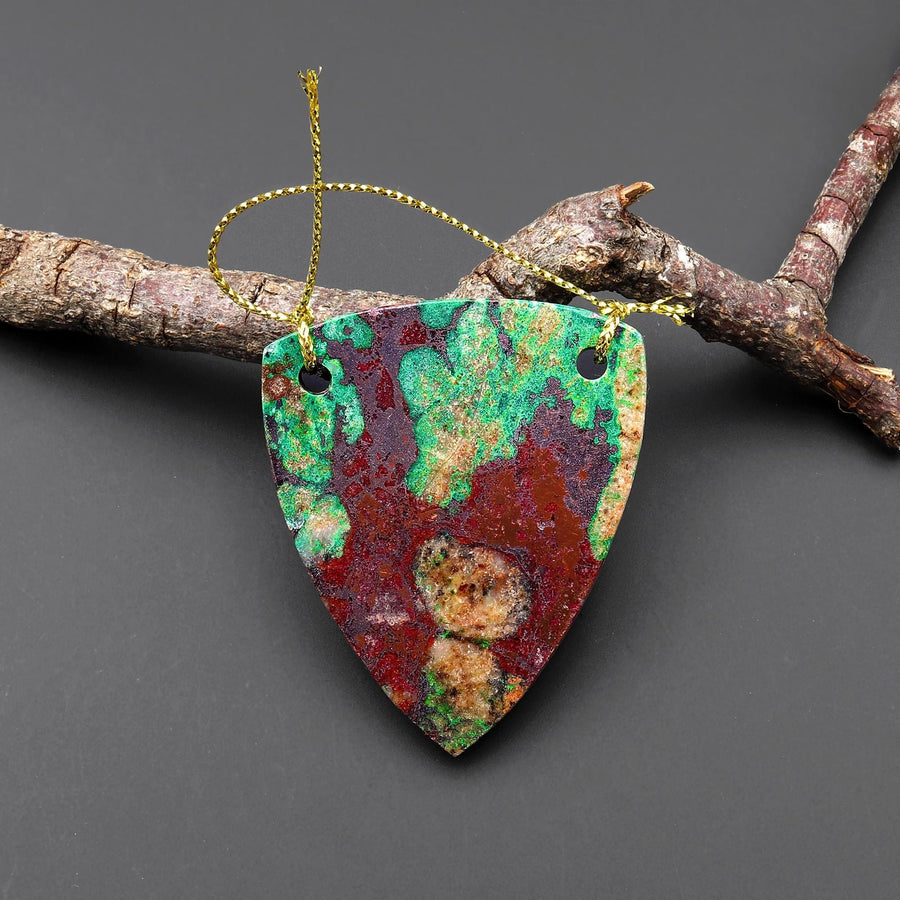 From the Old Arizona Copper Mine~ Natural Copper in Chrysocolla Triangle Slice 2 Two Hole Pendant A1