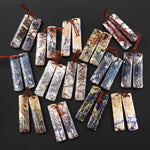 Rare Natural Lightening Azurite Rectangle Earrings Matched Gemstone Bead Pair From Arizona EC0402