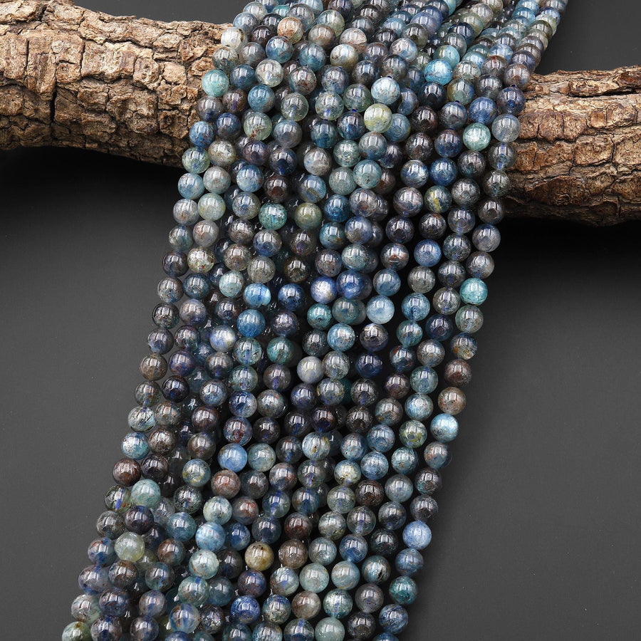 Natural Silvery Blue Green Rusty Red Kyanite 5mm 6mm Smooth Round Beads 15.5" Strand