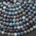 Natural Silvery Blue Green Rusty Red Kyanite 5mm 6mm Smooth Round Beads 15.5" Strand