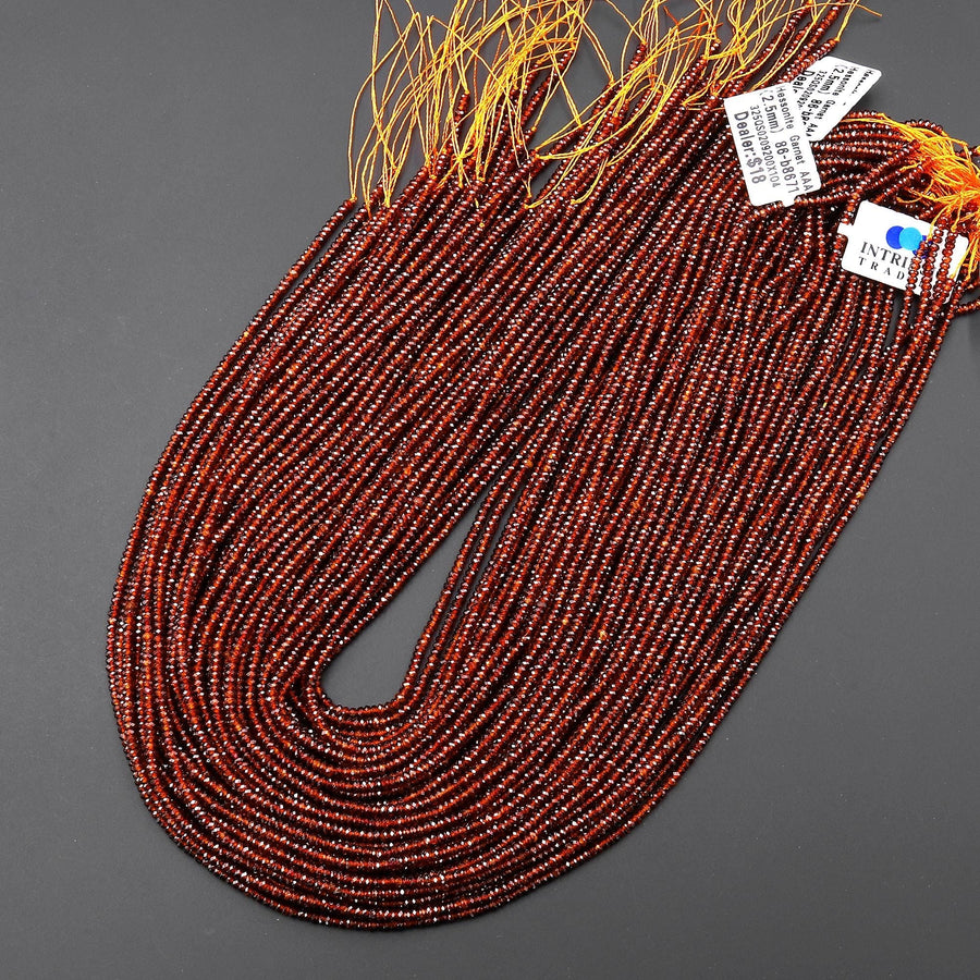AAA Faceted Natural Brown Hessonite Garnet 2mm 3mm Thin Rondelle Beads 15.5" Strand