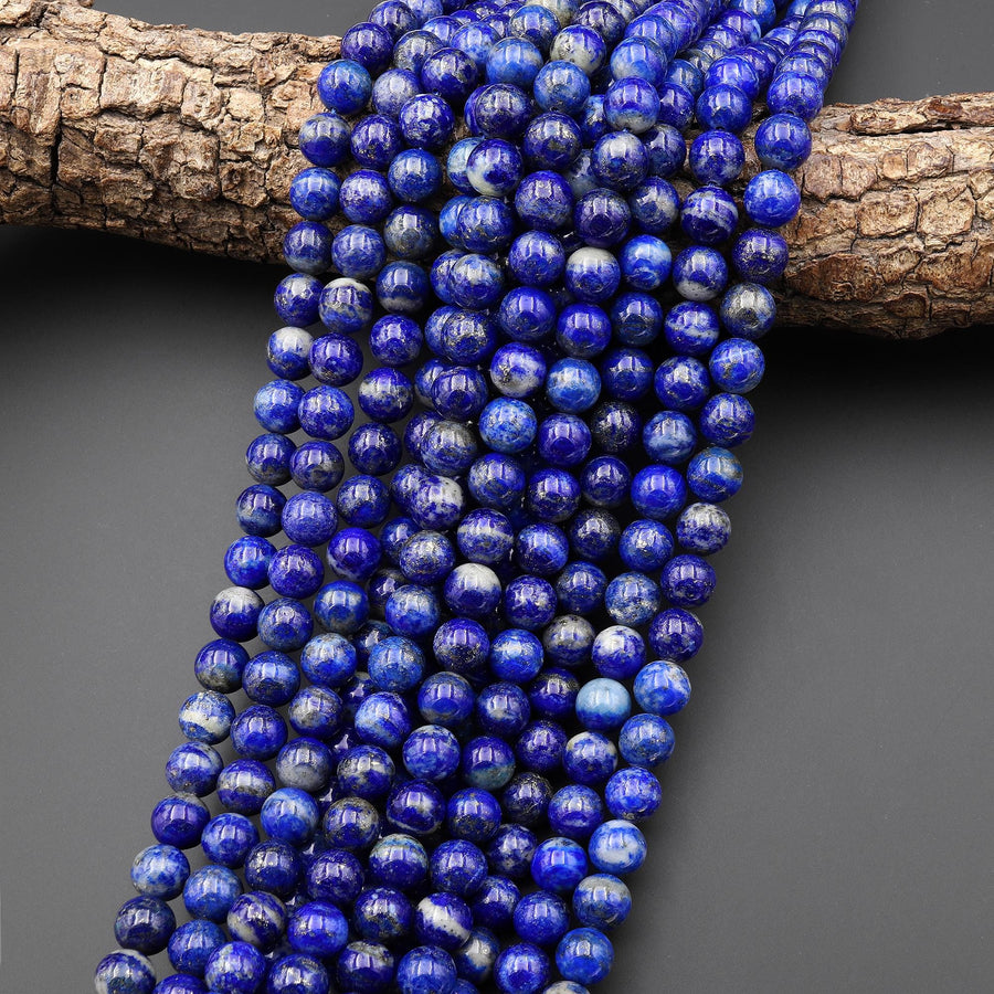 Natural Blue Lapis 5mm 6mm 8mm 10mm Smooth Round Beads 15.5" Strand