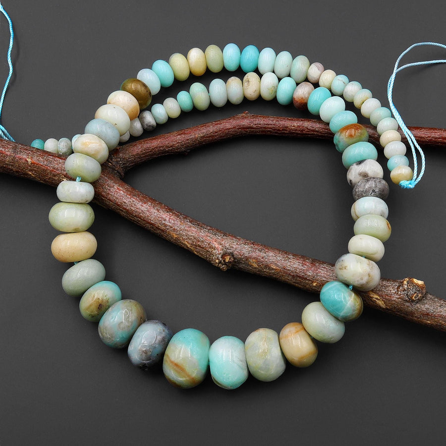 Graduating Natural Amazonite Smooth Rondelle 6mm to 16mm Beads 15.5" Strand A1