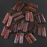 Genuine Maroon Red Pink Gray Utah Dinosaur Bone Fossil Drilled Rectangle Earring Pair Matched Gemstone Beads EC0405