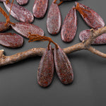 Genuine Maroon Red Gray Utah Dinosaur Bone Fossil Drilled Teardrop Earring Pair Matched Gemstone Beads EC0404