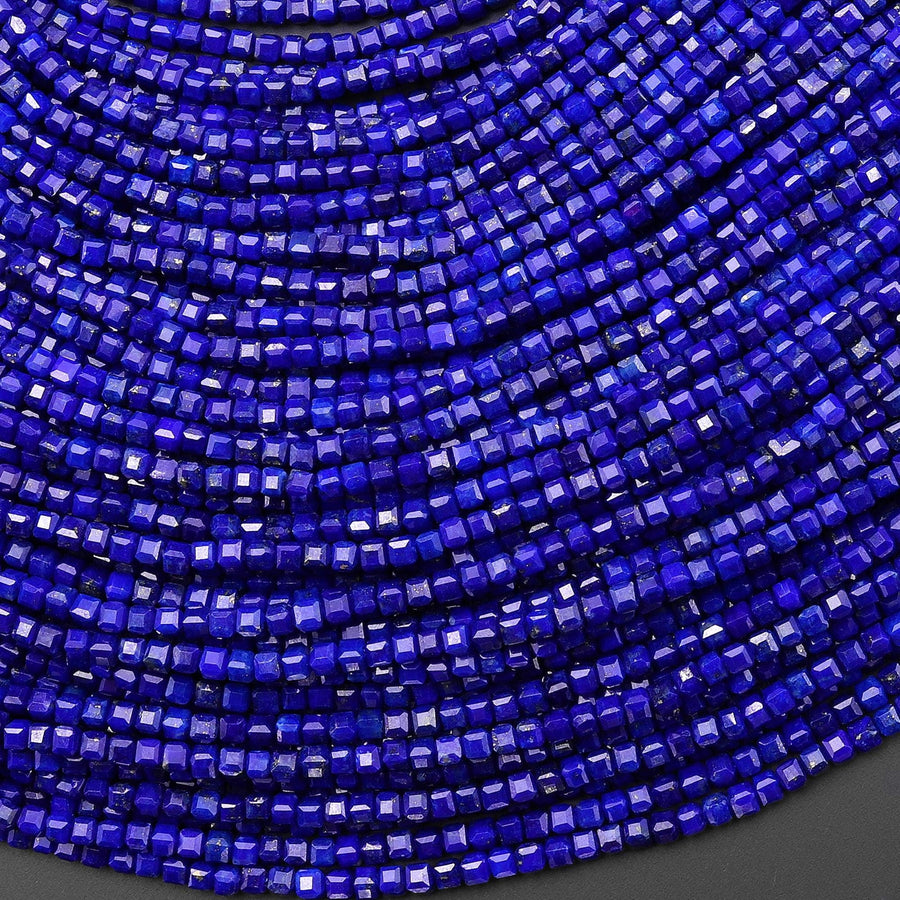 AAA+ Genuine Natural Blue Lapis Faceted 2mm Gemstone Cube Beads 15.5" Strand