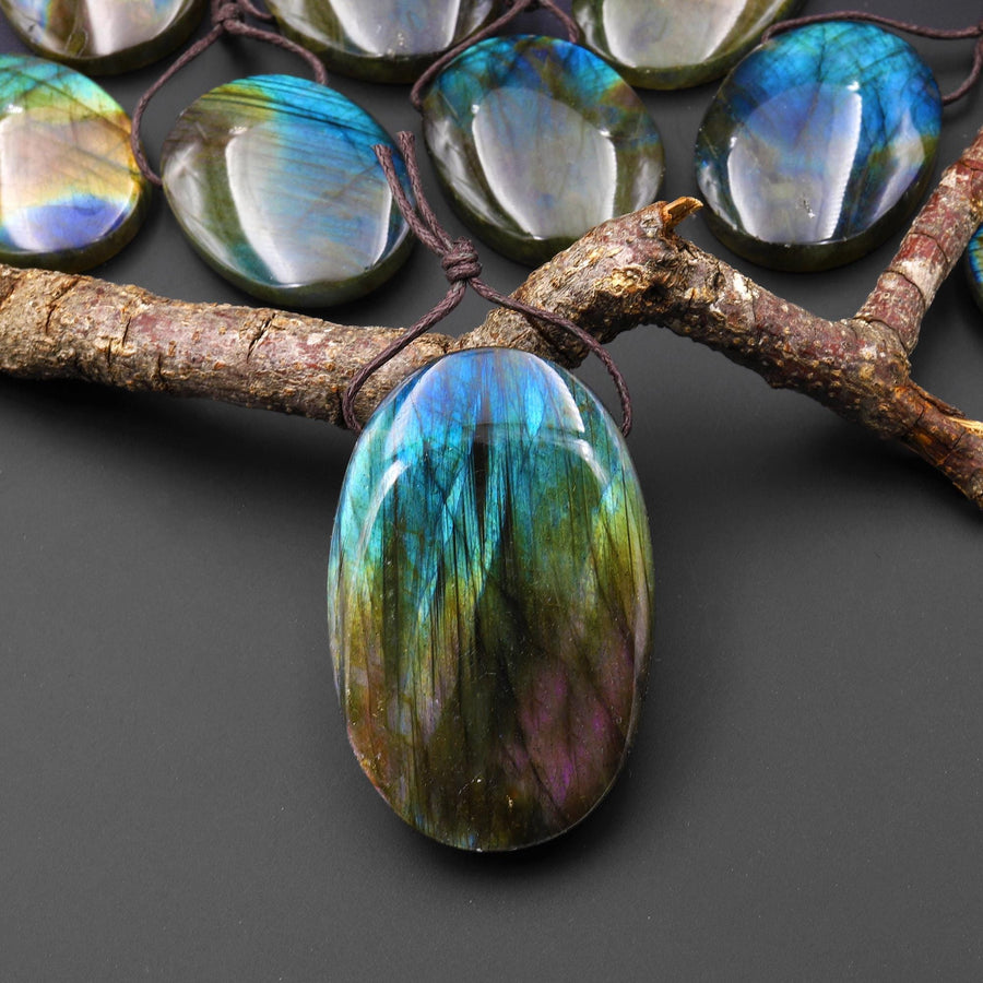 AAA Natural Purple Blue Labradorite Oval Pendant Drilled Gemstone