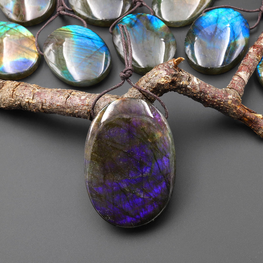 AAA Natural Purple Blue Labradorite Oval Pendant Drilled Gemstone
