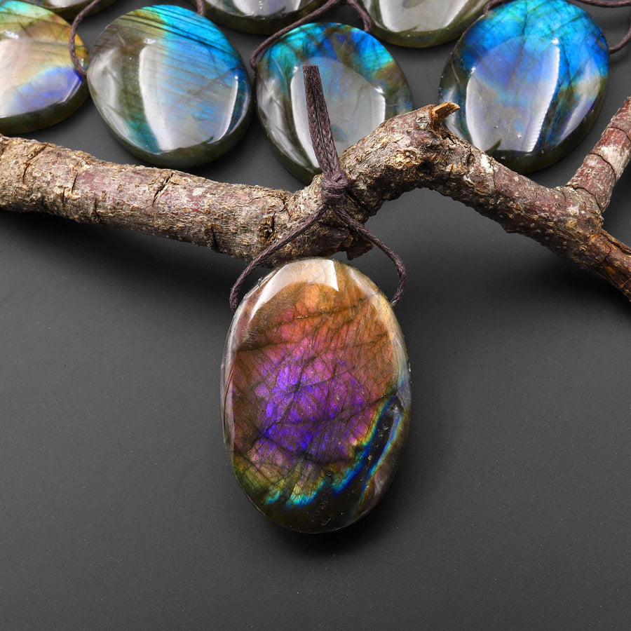 AAA Natural Purple Blue Labradorite Oval Pendant Drilled Gemstone