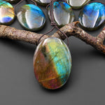 AAA Natural Purple Blue Labradorite Oval Pendant Drilled Gemstone