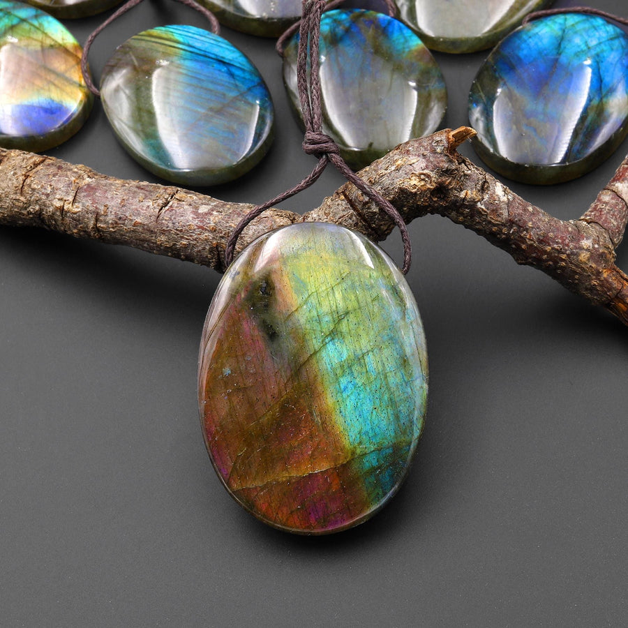 AAA Natural Purple Blue Labradorite Oval Pendant Drilled Gemstone