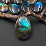AAA Natural Purple Blue Labradorite Oval Pendant Drilled Gemstone