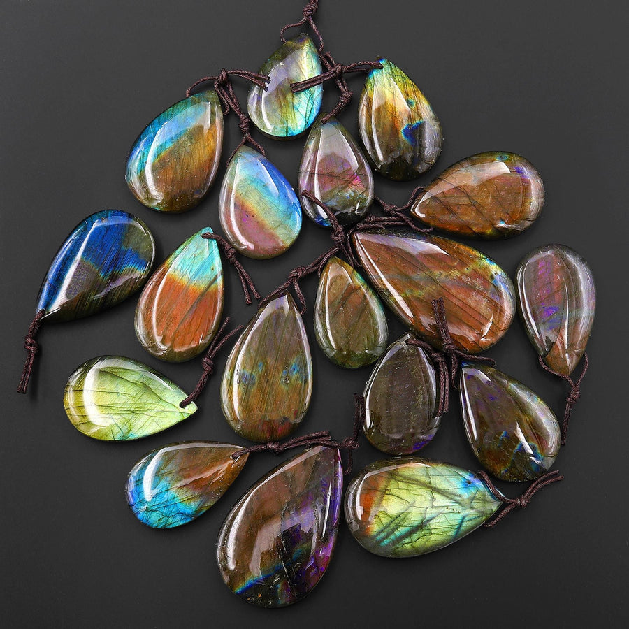 AAA Natural Rainbow Purple Blue Labradorite Teardrop Pendant Drilled Gemstone