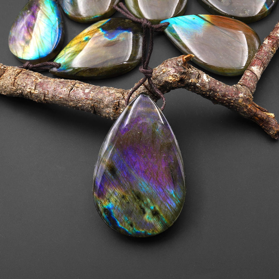 AAA Natural Purple Golden Blue Green Labradorite Teardrop Pendant Top Side Drilled Gemstone A5