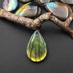 AAA Natural Rainbow Purple Blue Labradorite Teardrop Pendant Drilled Gemstone