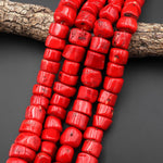 AAA Large Chunky Genuine Red Bamboo Coral Nugget Beads 15.5" Strand