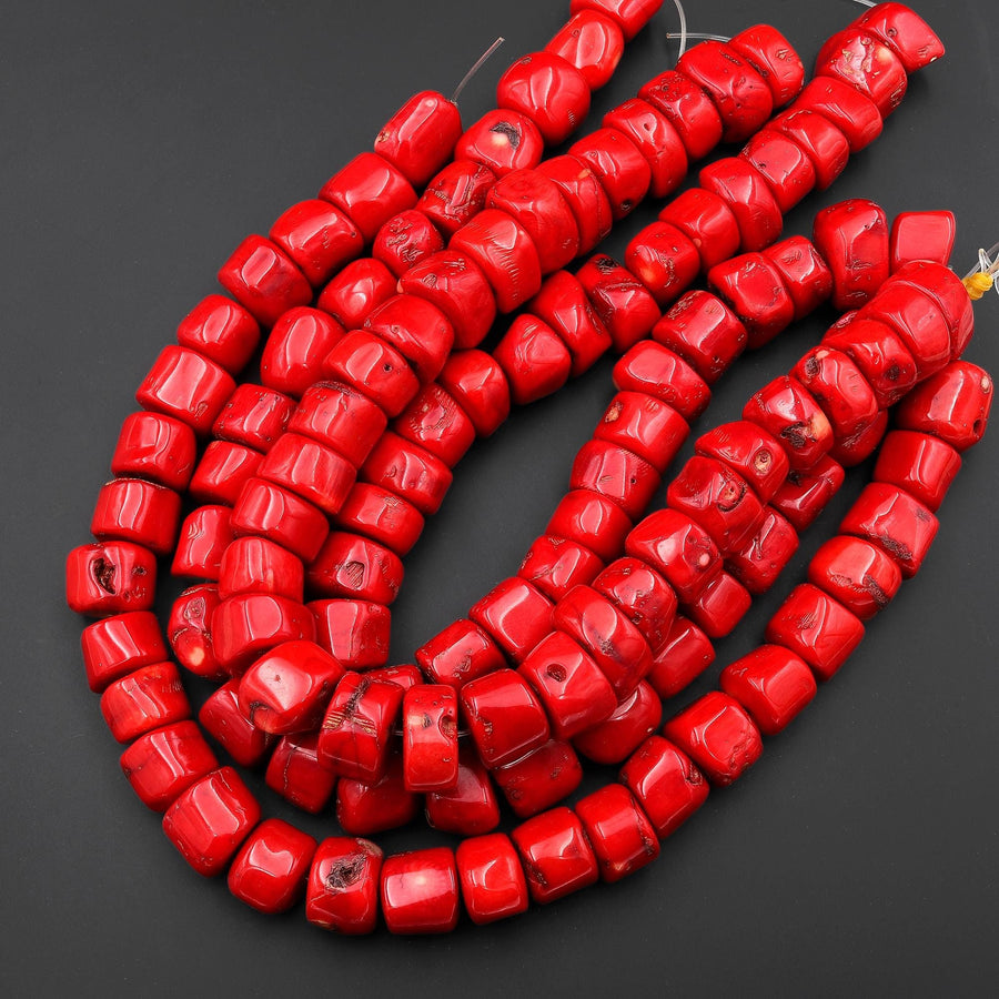 AAA Large Chunky Genuine Red Bamboo Coral Nugget Beads 15.5" Strand