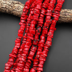 AAA Genuine Red Bamboo Coral Center Drilled Sliced Branch Nugget Beads 18" Strand