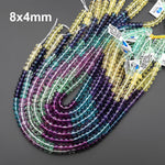 Natural Fluorite 6mm 8mm Smooth Rondelle Beads Multicolor Violet Purple Teal Green Honey Yellow Gemstone 15.5" Strand