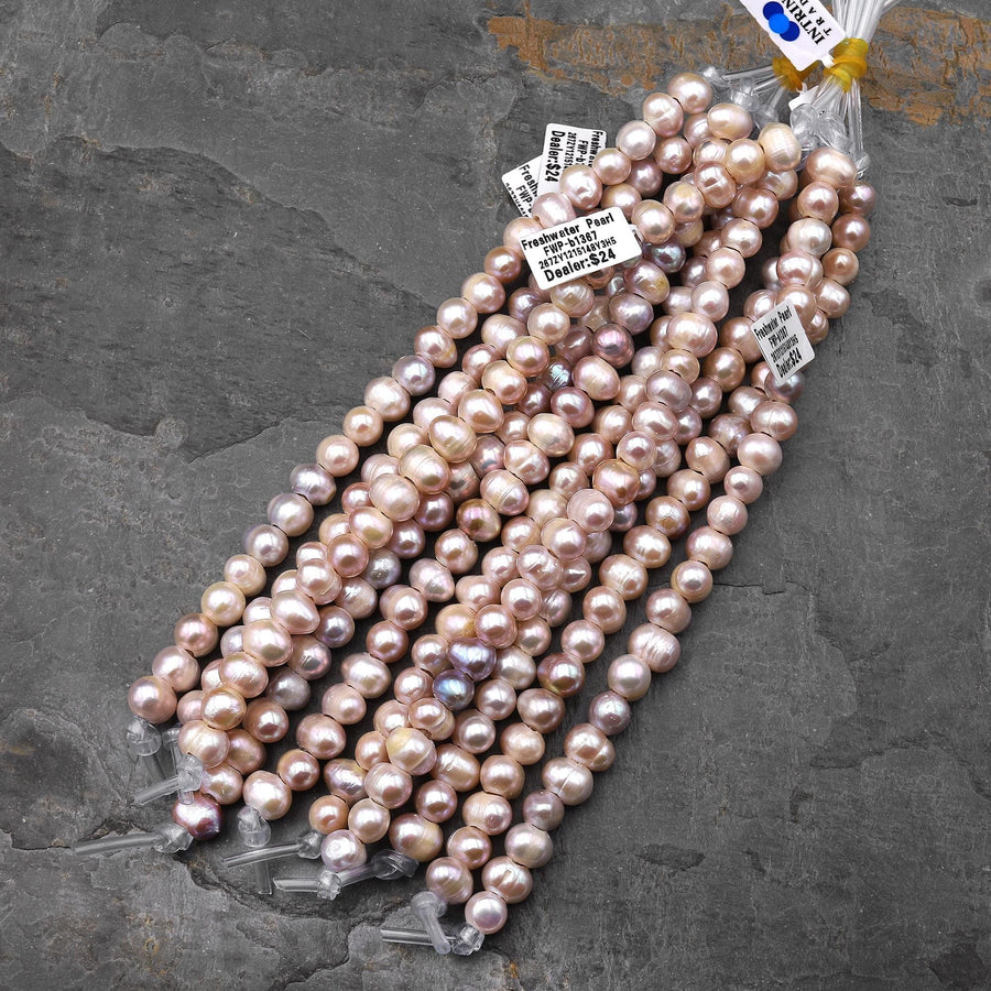 Large Hole Pearls Beads Natural Mauve Pink Genuine Freshwater Potato Pearl Big 2.5mm Drill Hole 8" Strand