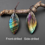 AAA Natural Rainbow Purple Blue Labradorite Marquise Leaf Pendant Side Drilled Gemstone