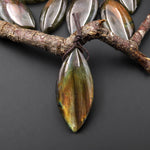 AAA Natural Rainbow Purple Blue Labradorite Marquise Leaf Pendant Side Drilled Gemstone