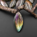 AAA Natural Rainbow Purple Blue Labradorite Marquise Leaf Pendant Side Drilled Gemstone