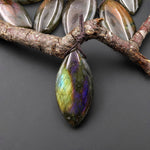 AAA Natural Rainbow Purple Blue Labradorite Marquise Leaf Pendant Side Drilled Gemstone