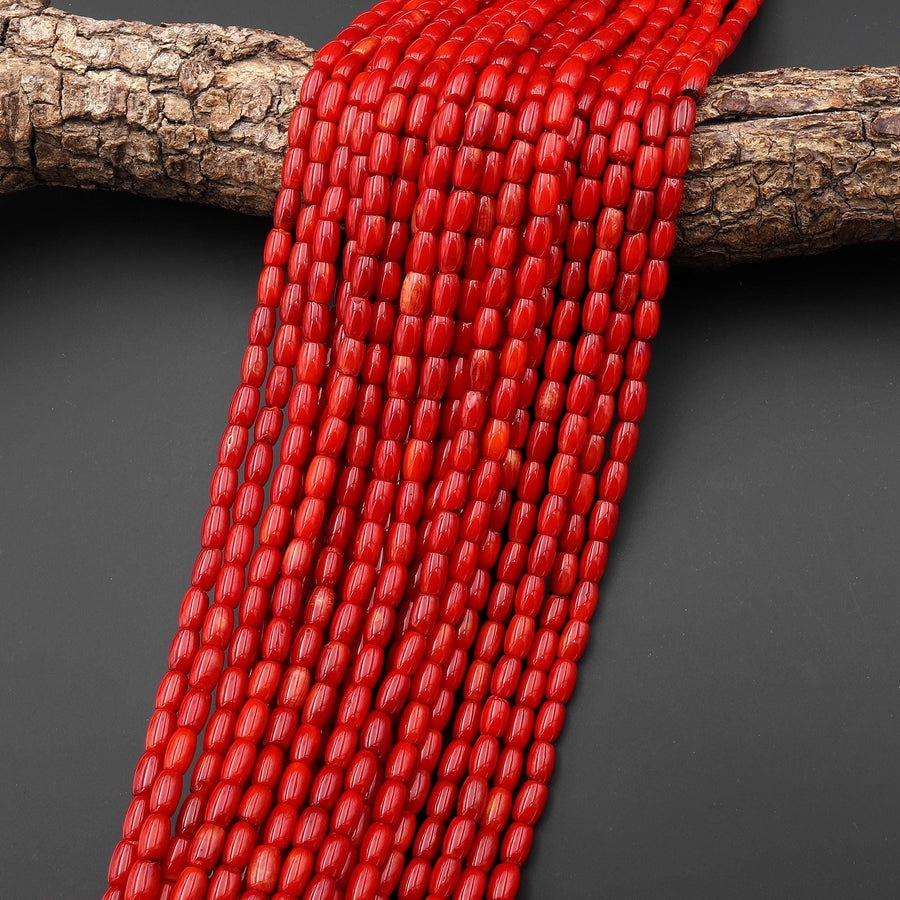 Genuine Red Bamboo Coral Drum Barrel Beads 5x7mm 15.5" Strand