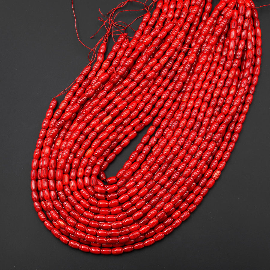 Genuine Red Bamboo Coral Drum Barrel Beads 5x7mm 15.5" Strand