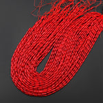 Genuine Red Bamboo Coral Thin Long 3x9mm Drum Rice Barrel Beads 15.5" Strand