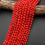 Carved Genuine Orange Red Bamboo Coral Olive Shaped Barrel Beads 6x8mm 15.5" Strand