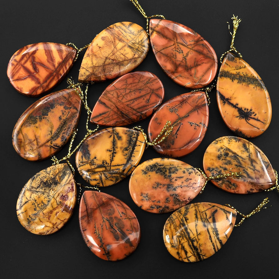 Natural Utah Black Feather Jasper Pendant Side Drilled Teardrop Pendant