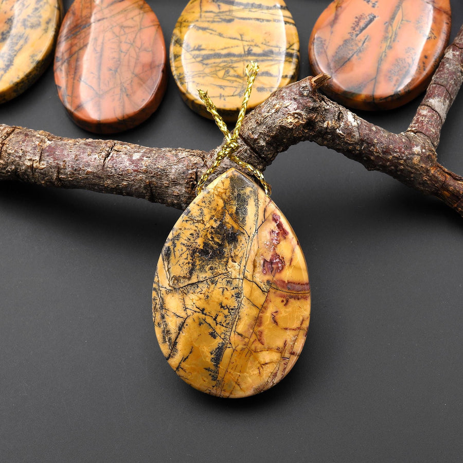 Natural Utah Black Feather Jasper Pendant Side Drilled Teardrop Pendant