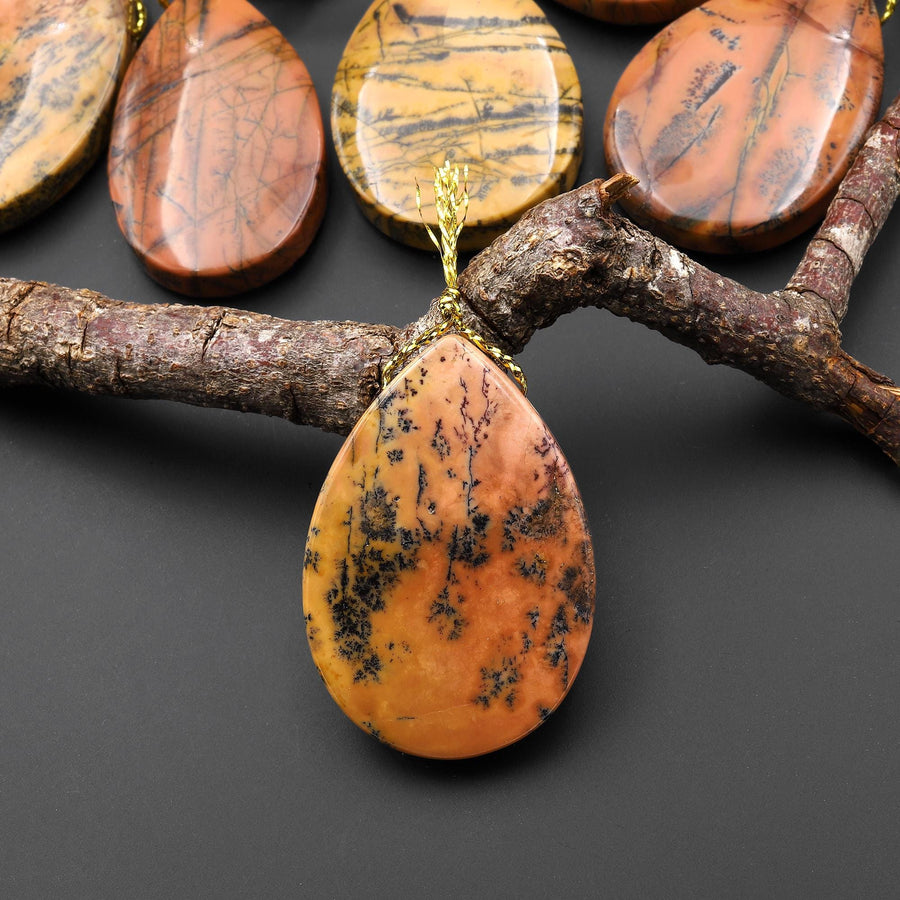 Natural Utah Black Feather Jasper Pendant Side Drilled Teardrop Pendant