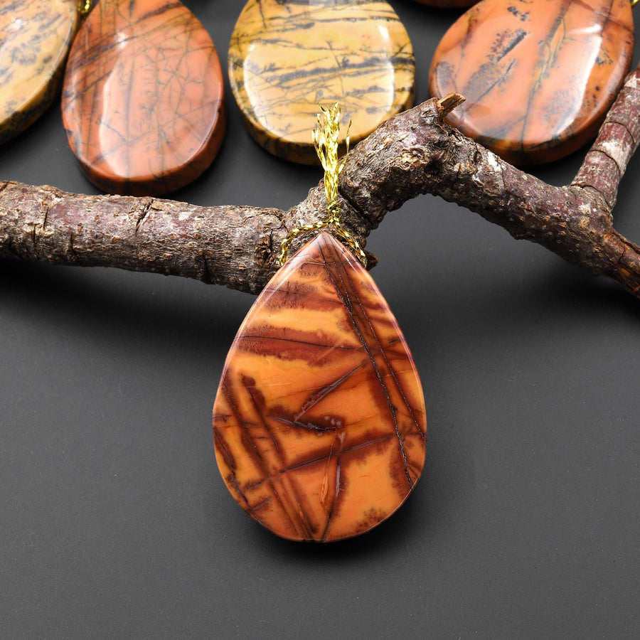 Natural Utah Black Feather Jasper Pendant Side Drilled Teardrop Pendant A5