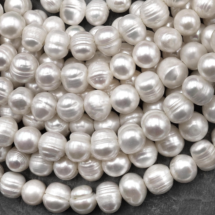 Large Hole Pearls Beads Genuine White Freshwater Pearl 8mm 9mm 11mm 12mm Round Big 2mm 3mm Hole 8" Strand