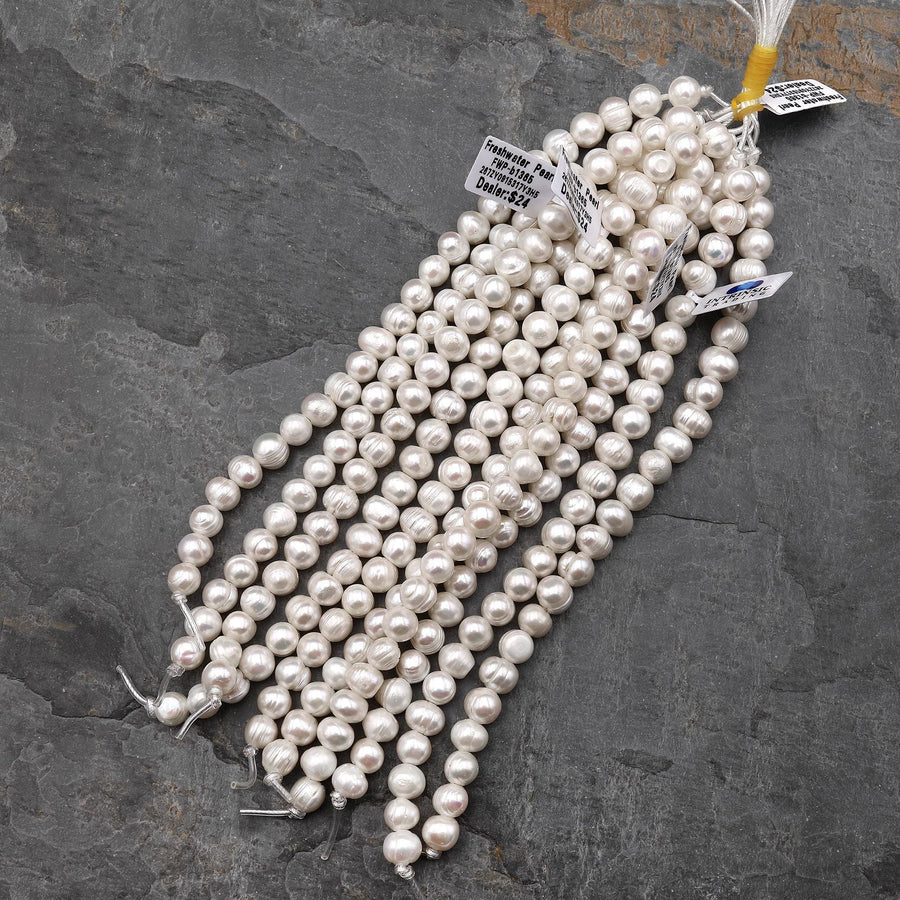 Large Hole Pearls Beads Genuine White Freshwater Pearl 8mm 9mm 11mm 12mm Round Big 2mm 3mm Hole 8" Strand