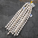 Large Hole Pearls Beads Natural White Genuine Freshwater Pearl Potato Oval 10mm to 13mm Big 2.5mm Drill Hole 8" Strand